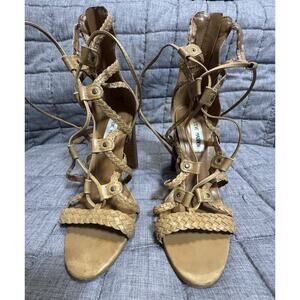 Steve Madden Tarra, Tan Block Heel, Leather Upper, Lace Up Heels, Size 7